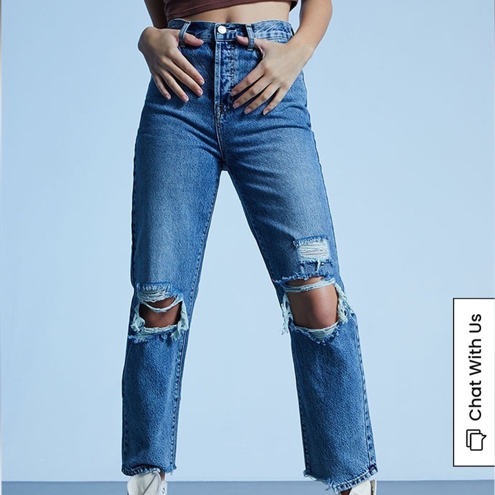 PacSun Women's Blue Ripped Straight Leg Jeans